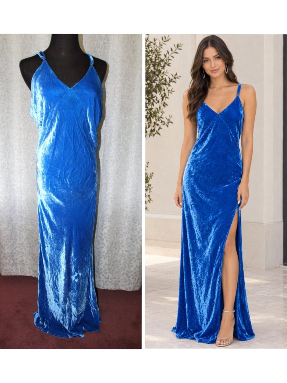 Rat & Boa 100% Silk Velvet Maxi Dress Royal Blue Size L Pull On Cocktail Party
